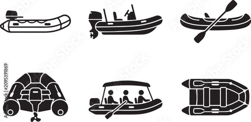 Cuadro en lienzo Six types of small inflatable boats and watercraft icons Vector