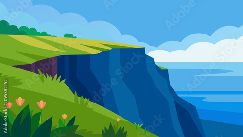 Tableau sur toile Coastal Cliffs Ocean Flat Vector Landscape