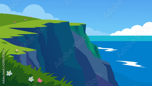 Konstfotografi Coastal Cliffs Ocean Flat Vector Landscape