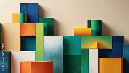 Abstract Geometric Blocks Background with Colorful Textured Cubes and Shadows