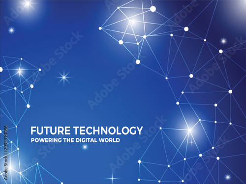Abstract Blue Technology Network Background with Connected Nodes and Digital Communication Concept
