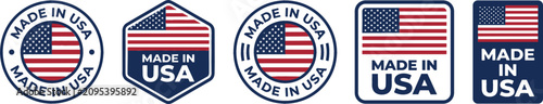Photos Made in USA Product Label Badge Icon Set Featuring American Flag Seals for Patri