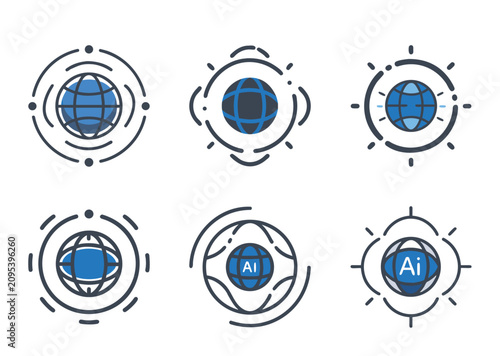 Global Connection and Artificial Intelligence Concepts with Decorative Orbits and Rays