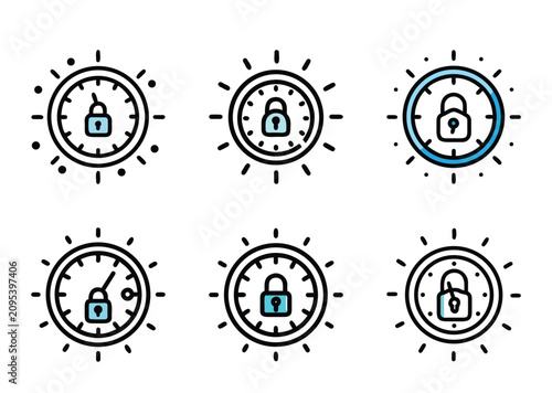 Time based security icons emphasizing deadline and prevention with various designs
