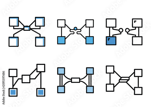 Various network topologies showcasing different connection and communication architectures