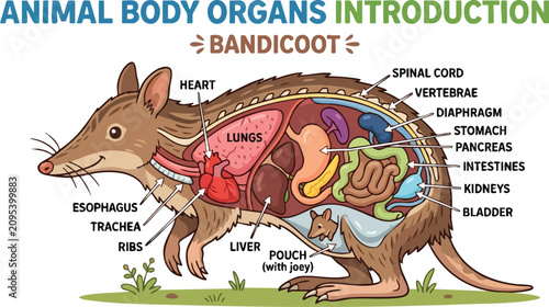 Tableau sur toile An educational anatomical diagram of a bandicoot labeled with its internal organ