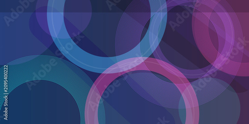 Graphic design background with intersecting circular linear patterns featuring vibrant blue and violet hues on dark surface.