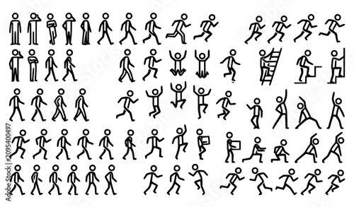 Cuadro en lienzo Minimal Human Movement Stick Figure Collection Walking Running Locomotion Black