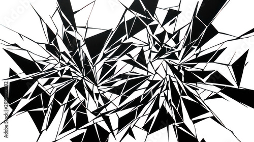 Abstract black and white shattered glass isolated on transparent background