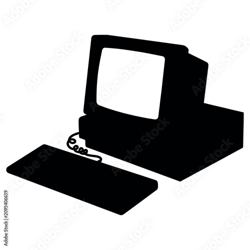 Black computer monitor and keyboard on white background