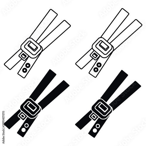 Four belts with buckles in black and white line art illustration fashion accessories
