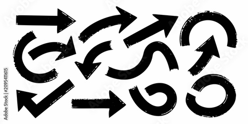 bold textured black brush arrows on white background directional symbol graphic vector icon sign pointer wayfinding navigation movement flow dynamic