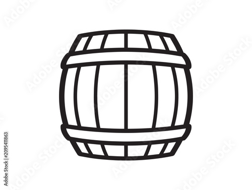 Wooden barrel icon. Cask line art vector. Beverage storage container sign.