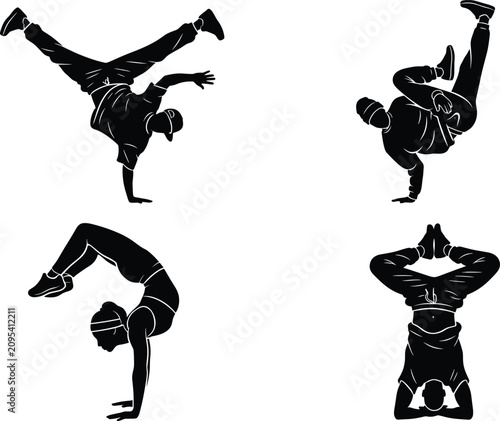 Фотография Breakdancing Bboy And Bgirl Street Dance Silhouette Vector Set For Hip Hop Cultu