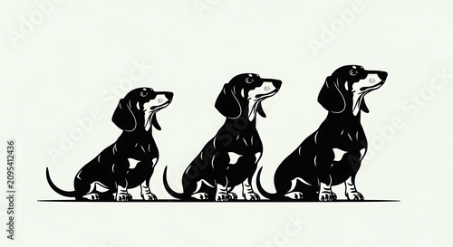 Multiple Dachshund Puppies Sitting in a Row Illustration.