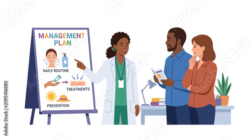 Photos Dermatologist Explaining Skincare Management Plan to Patients
