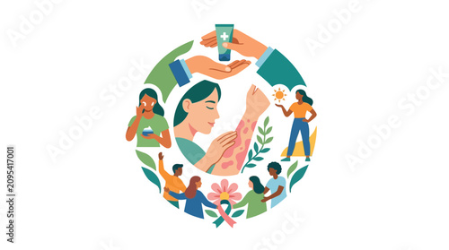 Принти на полотні Eczema Treatment and Skin Care Concept Illustration