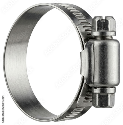 Metal adjustable worm gear hose clamp isolated on transparent background
