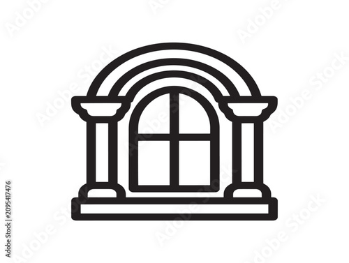 Castle window icon. Medieval arch frame vector. Gothic building element.