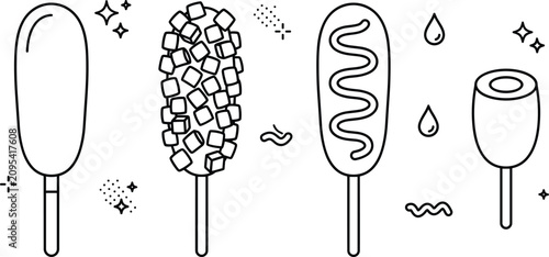 Quadro su tela Corn dog icon set with Korean gamja hotdog mustard drizzle and skewered snacks