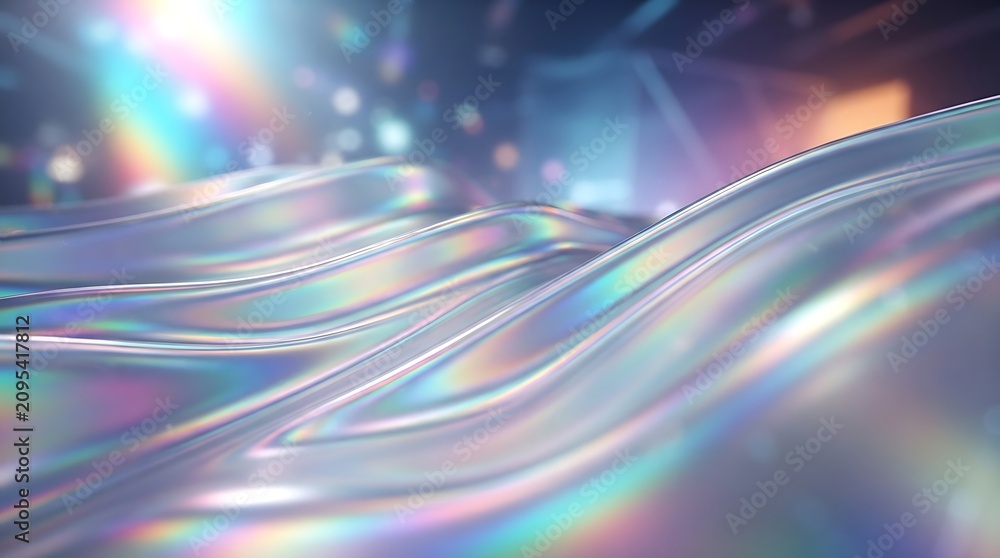 Obraz premium Holographic, iridescent, rainbow-colored background, shiny wave pattern, abstract design