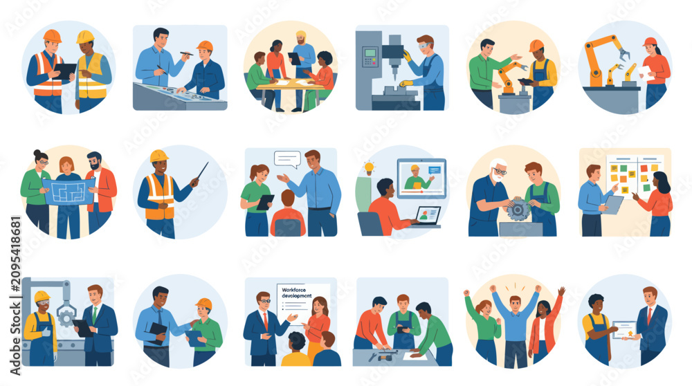 Fototapeta premium Flat Illustration of Diverse Professionals in Technology and Engineering Industries
