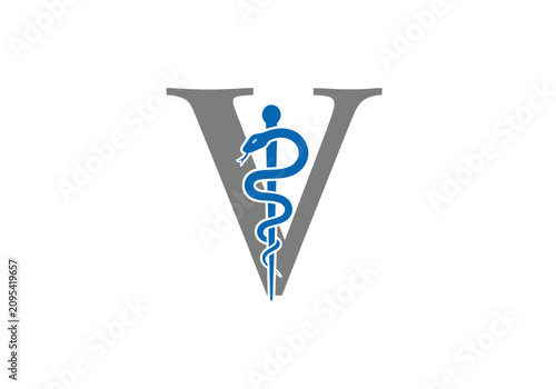 Veterinary symbol with a snake wrapped around a staff on a white background