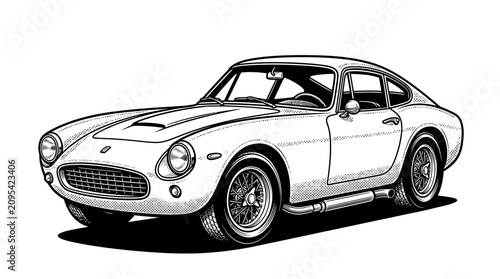 Foto Classic vintage sports car detailed line art