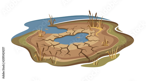Принти на полотні Drought Effect on Marshland with Cracked Earth and Drying Pond