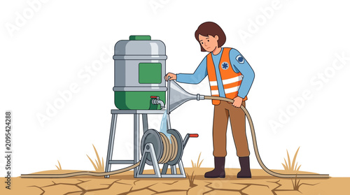 Obraz na plátně Humanitarian Aid Worker Providing Clean Water in Drought Affected Area