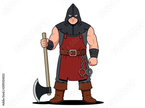 Foto Medieval Executioner Character Illustration with Axe and Hood