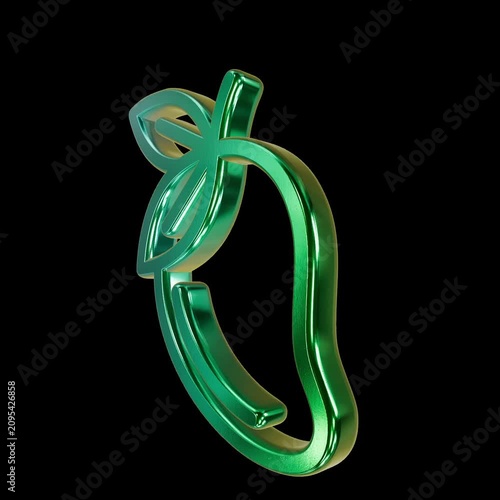 Metallic green mango fruit icon rotating in smooth 3d motion animation