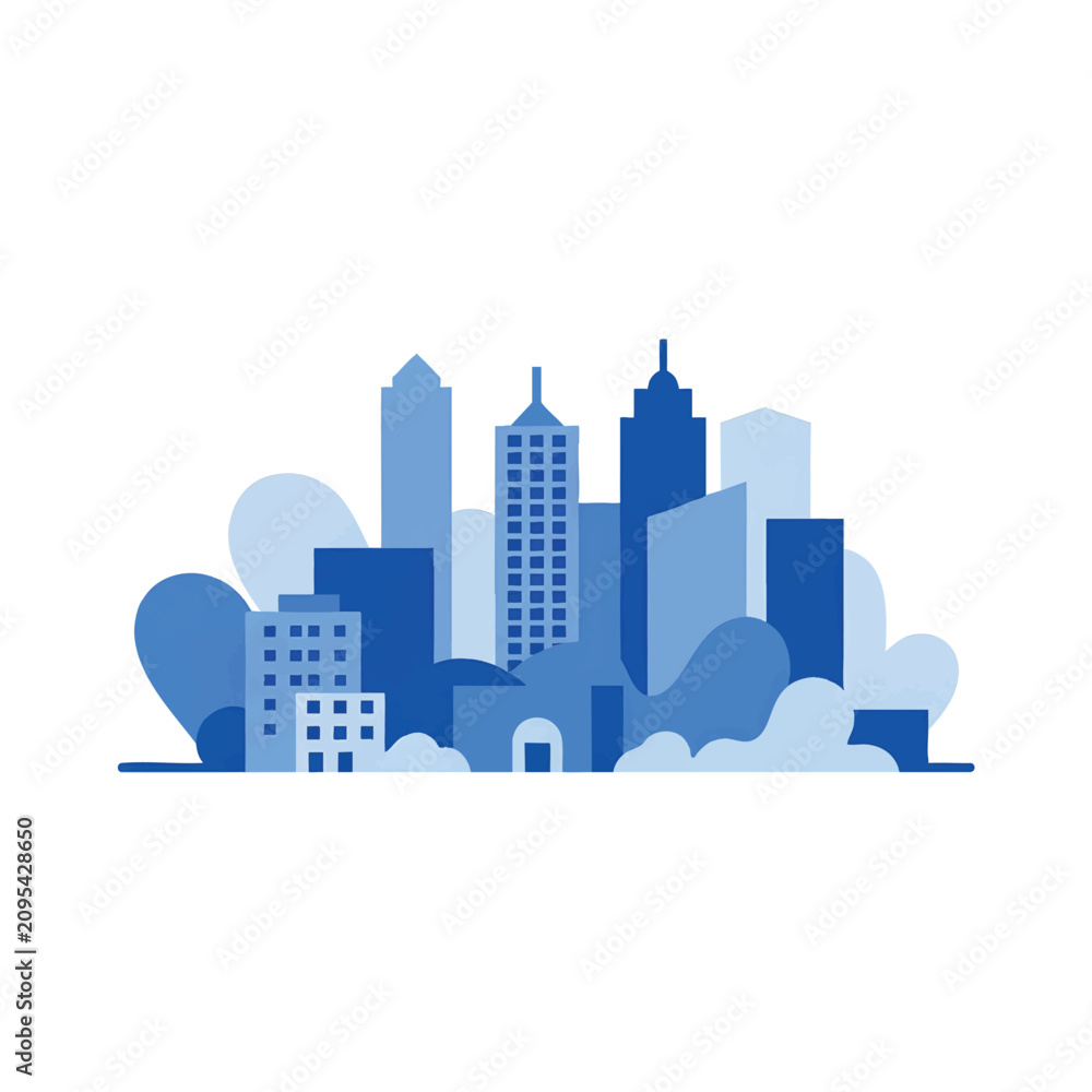Fototapeta premium Blue Minimalist City Skyline Vector Illustration