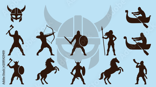Fotografía Viking Warrior and Norse Mythology Silhouette Collection