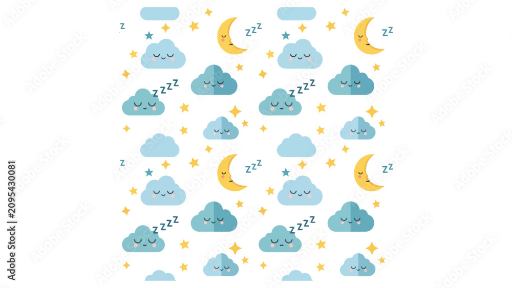 Fototapeta premium Cute Sleeping Clouds and Moon Seamless Pattern