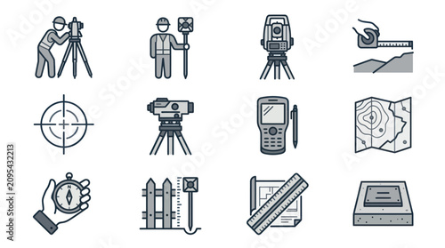 Bild auf Leinwand Surveying equipment and tools icons.