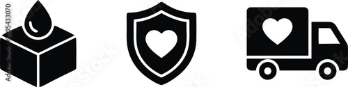 Принти на полотні Charity and support icons donation box protection and delivery with heart symbol