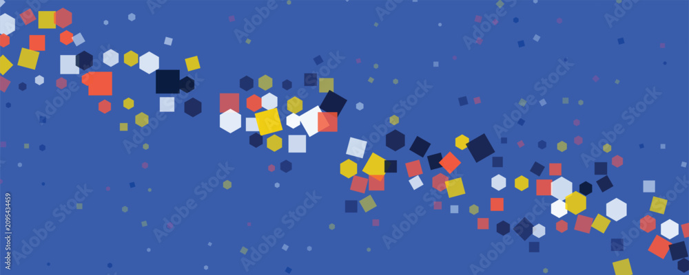 Fototapeta premium Abstract geometric shapes in a flowing pattern against a deep blue background with vibrant color accents