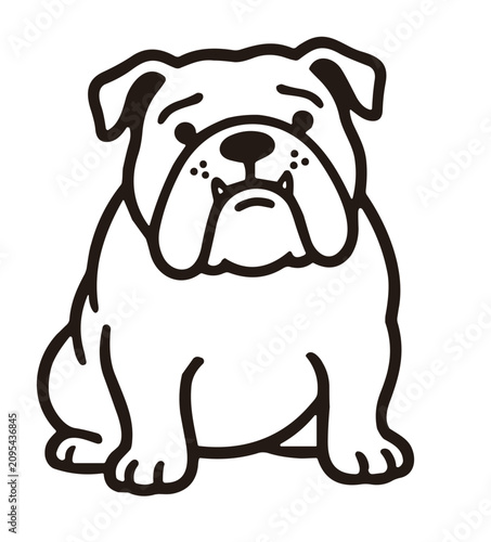 Cute Cartoon English Bulldog Dog Sitting Vector Line Art Illustration
