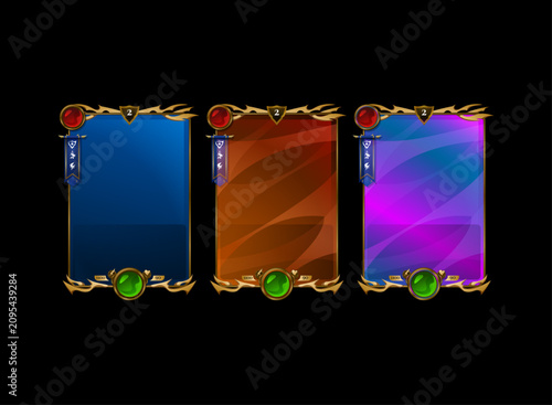 Schilderij op canvas Fantasy RPG card collection featuring common, legendary and holographic rarity templates with editable character layouts for TCG, CCG, collectible games and fantasy UI