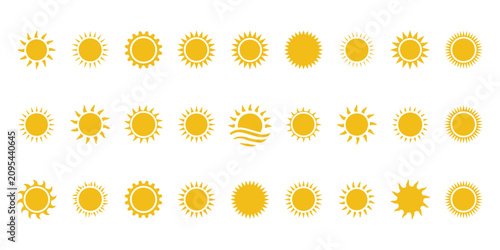 Tableau sur toile Yellow sun icon set, sunshine and solar glow, sunrise or sunset