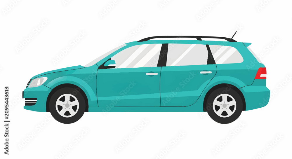 Naklejka premium Teal Station Wagon Vector Illustration. Side profile of a modern family estate car isolated on white background.