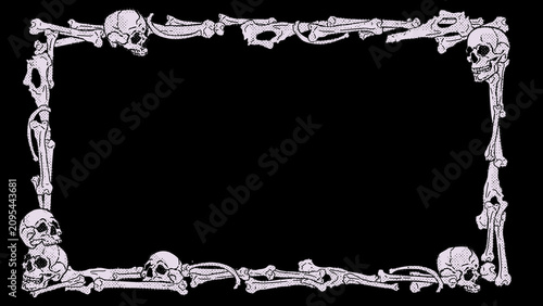 фотографія Creepy human skeleton bones and skull frame background presentation halloween ho