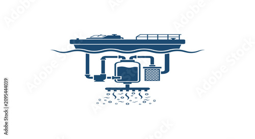 Canvas Print Ship based Water Filtration System Blue Silhouette On White Background