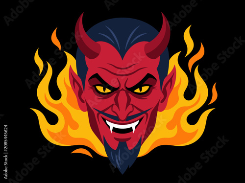 фотографія Red Devil Mascot Vector Illustration with Flames