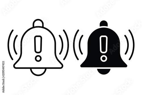 Fotografía Two notification bells ringing with exclamation marks inside