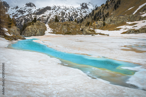 Beautiful melting glacier lake in the French Alps, Lake Trecolpas