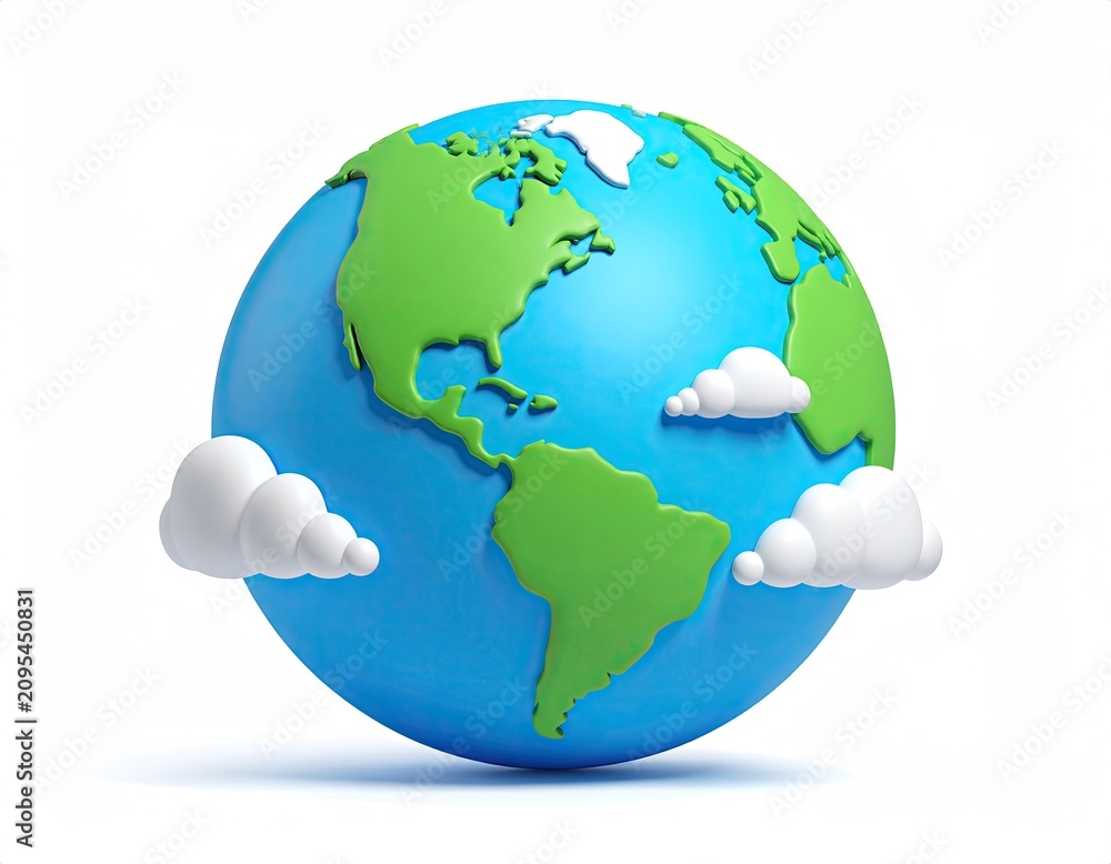 Naklejka premium Stylized 3D Earth Globe with Clouds.