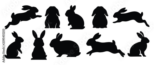 Foto Rabbit Silhouette Vector Set - Lop Eared and Erect Ear Bunny Clipart Bundle