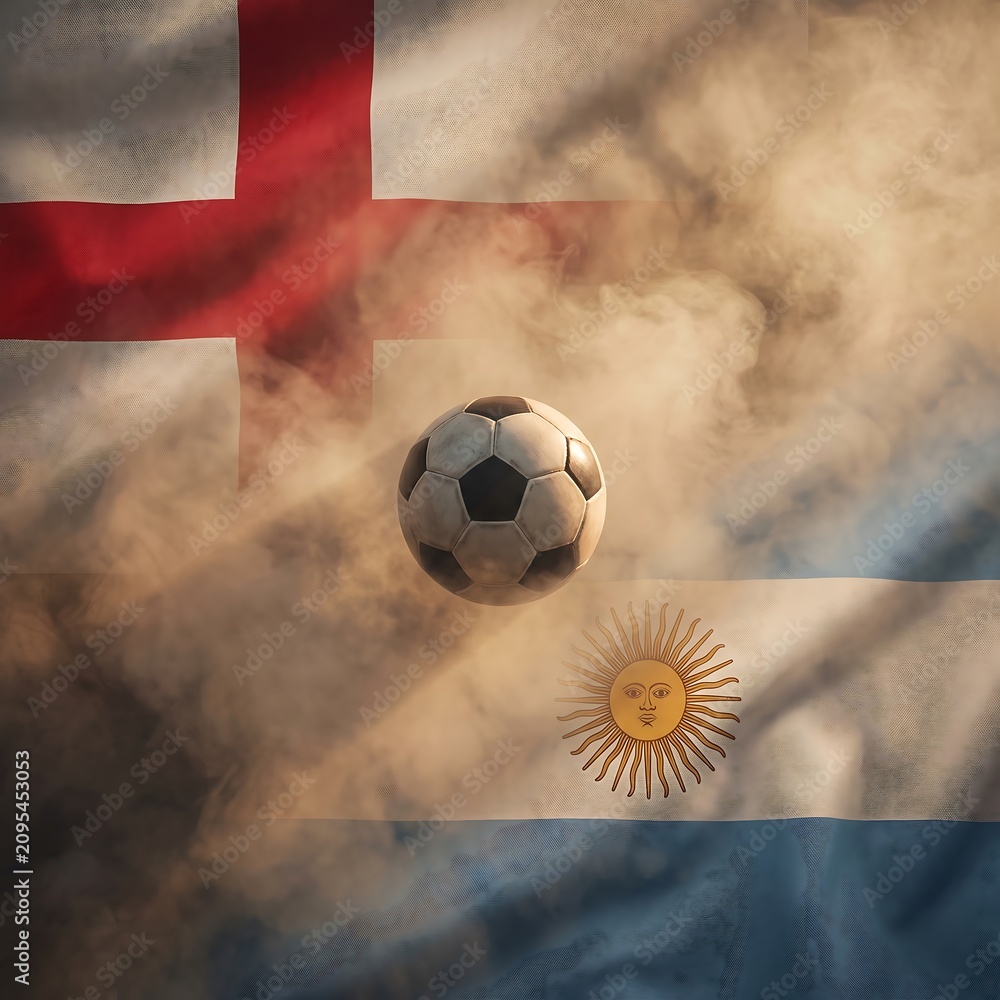 Naklejka premium Classic black and white soccer ball placed in the center of a textured rustic wooden surface